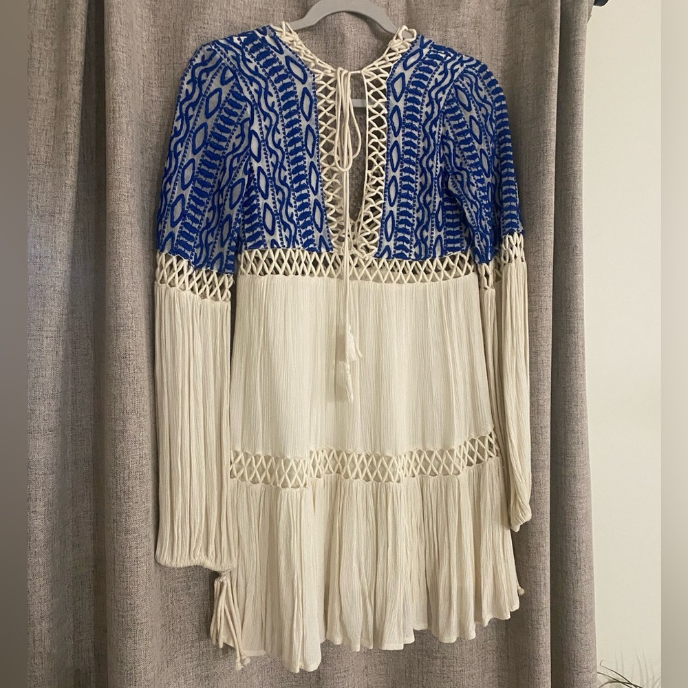 Free People Blue and Ivory Dress- Size 4 - Picture 2 of 5